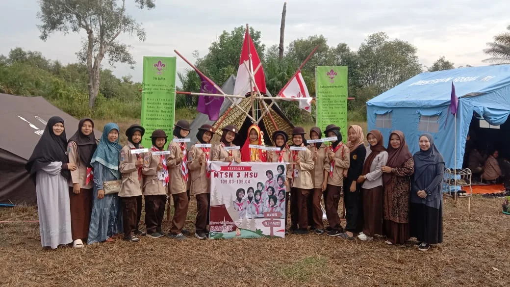 Pangkalan Gudep Pramuka MTSN 3 HSU Meriahkan Jambore Cabang Hulu Sungai Utara 2025